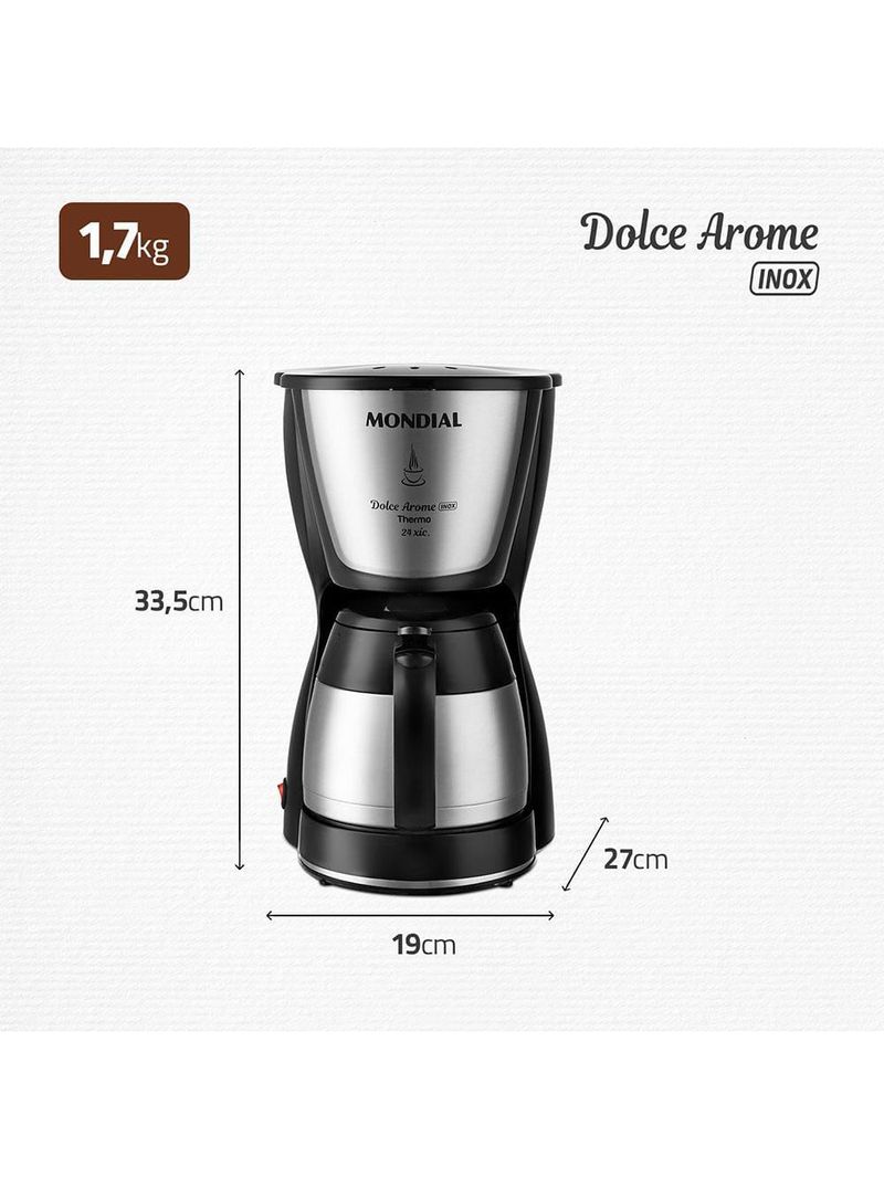 Cafeteira elétrica mondial dolce arome thermo inox c-33 jt 24 xícaras - preta