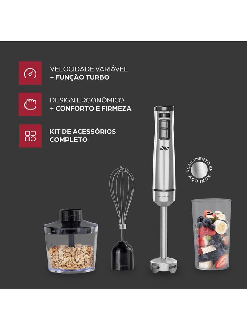 Mixer 3 Em 1 Wap Processador Portátil Inox Com Batedor De Claras 220V