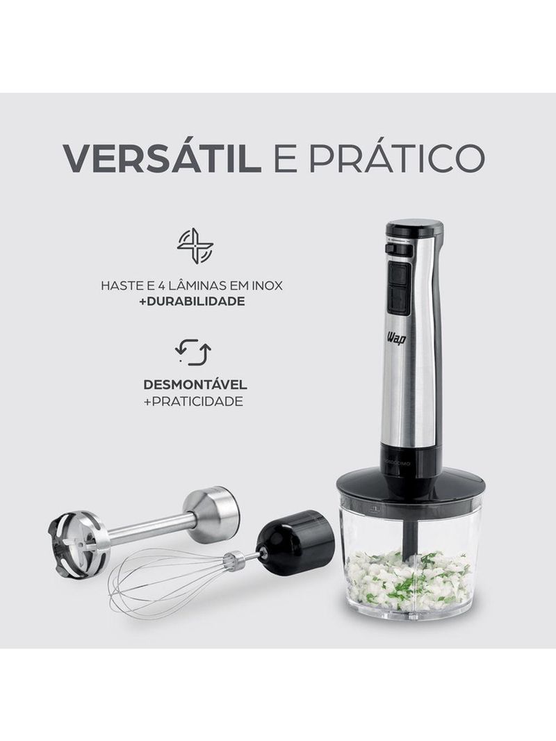 Mixer 3 Em 1 Wap Processador Portátil Inox Com Batedor De Claras 220V