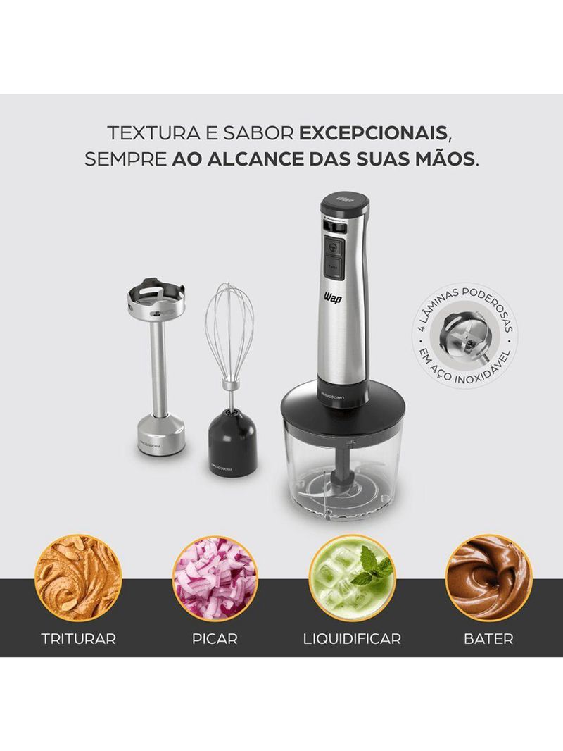 Mixer 3 Em 1 Wap Processador Portátil Inox Com Batedor De Claras 220V