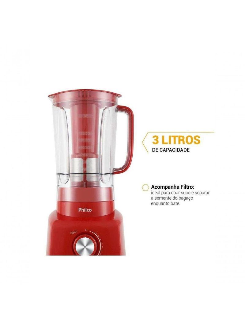 Liquidificador Philco Ph900 C/ Filtro 12v 3l Vermelho 220v