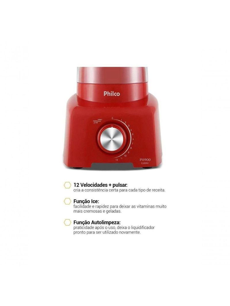 Liquidificador Philco Ph900 C/ Filtro 12v 3l Vermelho 220v