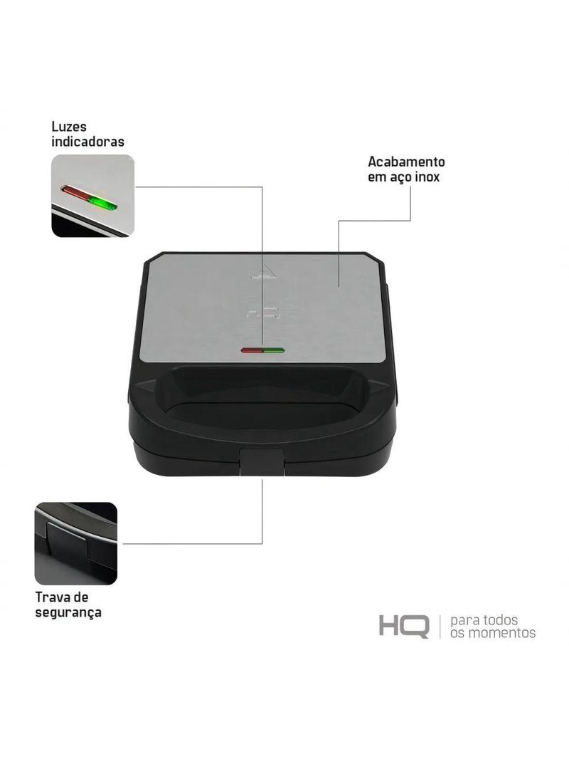 Sanduicheira E Grill HQ 750W Antiaderente Inx HQ-SG001 110V