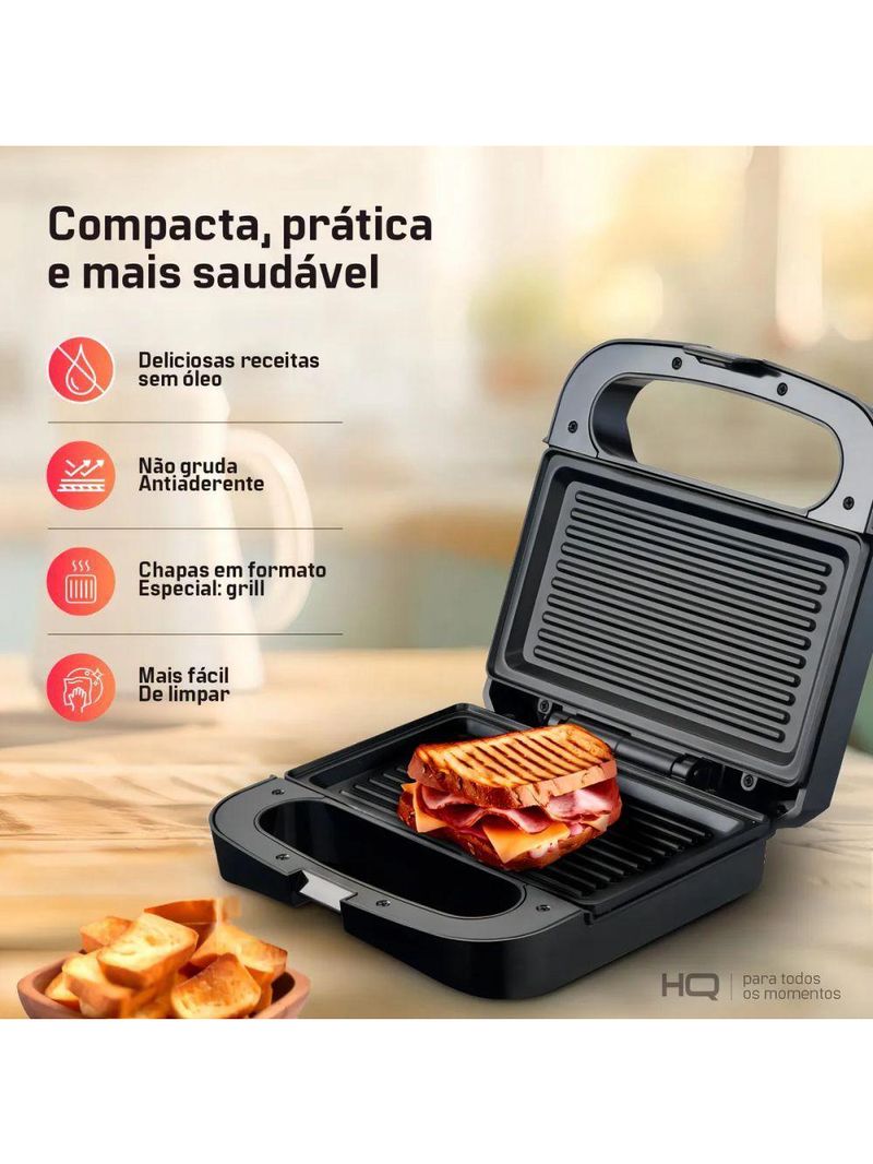 Sanduicheira E Grill HQ 750W Antiaderente Inx HQ-SG001 110V