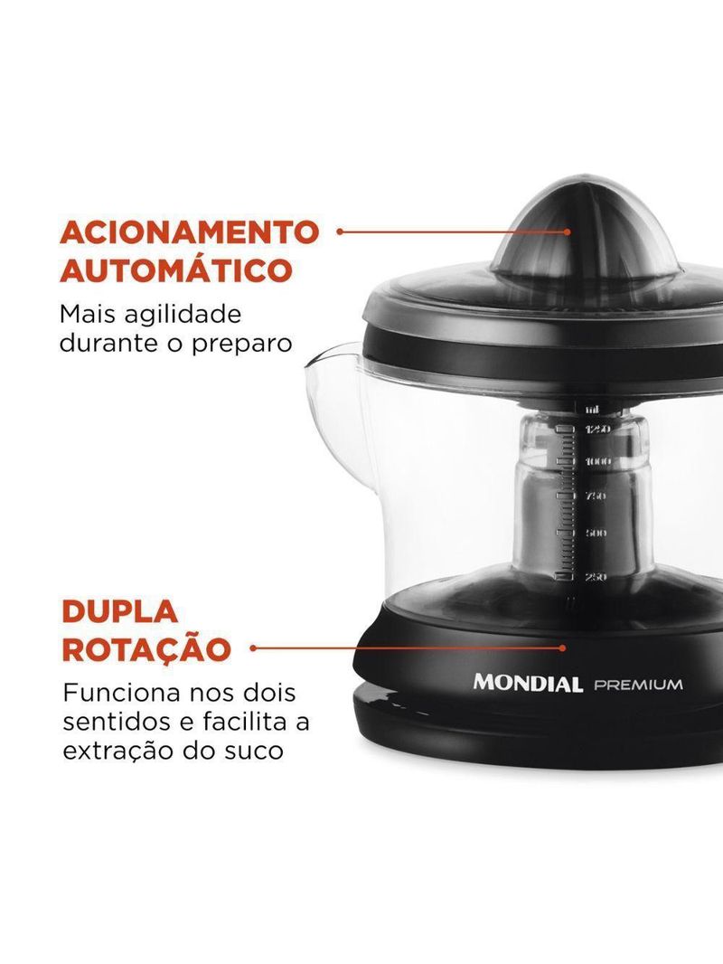 Espremedor De Frutas Mondial 1,2L 30W Premium E-02 Preto 110V