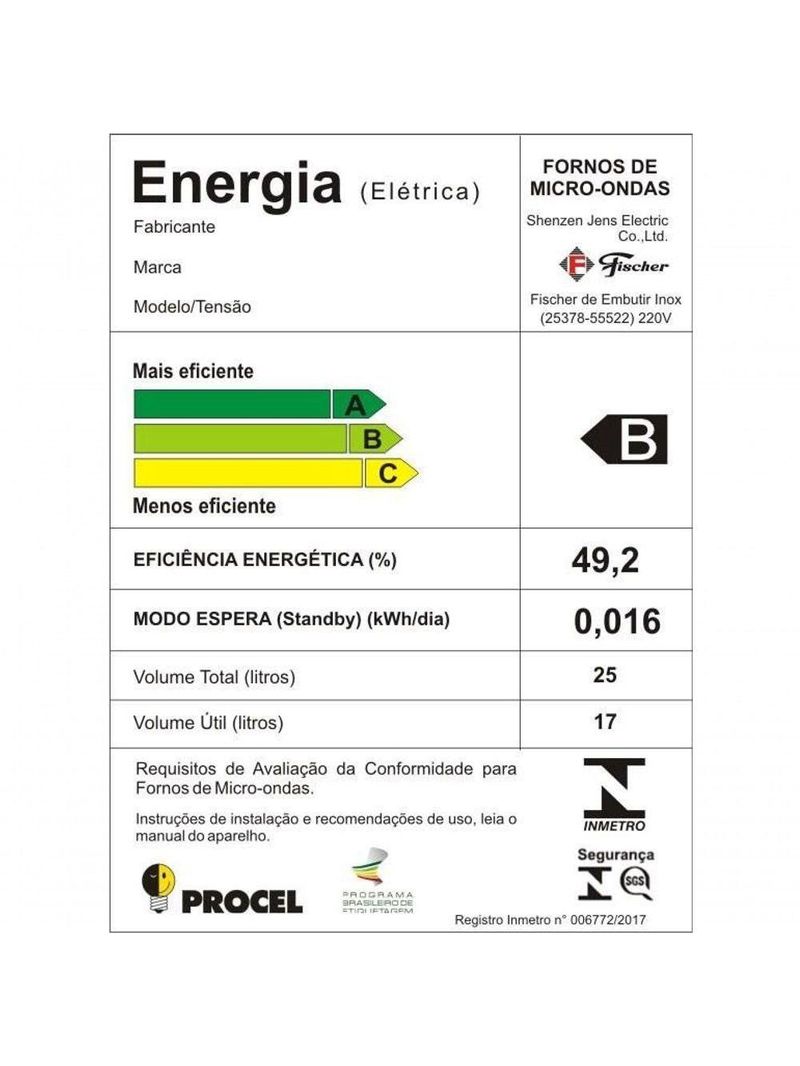 Micro-ondas Fischer De Embutir 25 Litros Com Dourador Inox 25378