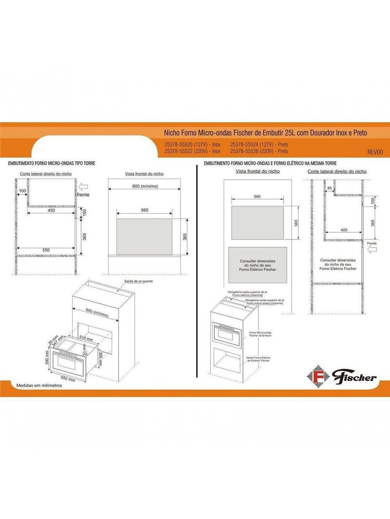 Micro-ondas Fischer De Embutir 25 Litros Com Dourador Inox 25378