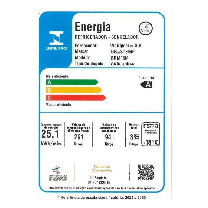 Geladeira BRM46MB Frost Free Duplex Inverter 385L Brastemp Branco 220V