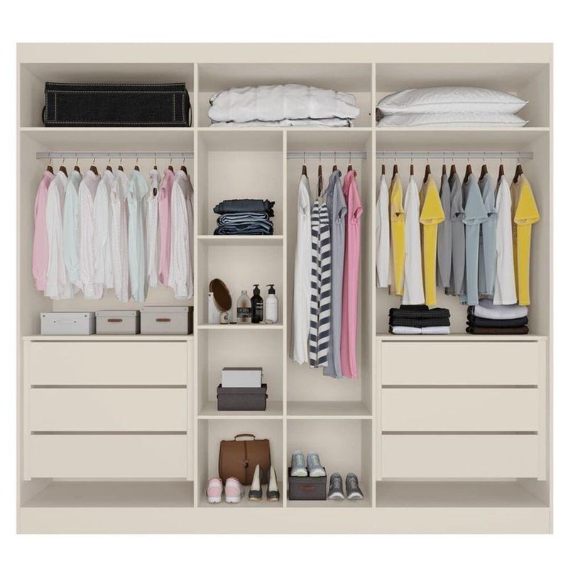 Guarda Roupa Casal Com Espelho 6 Portas 6 Gavetas - Oslo-off White - Made Marcs