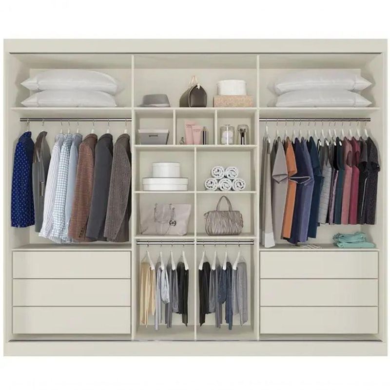 Guarda Roupa Casal Ripado Com Espelho - Athenas-off White - Móveis Europa