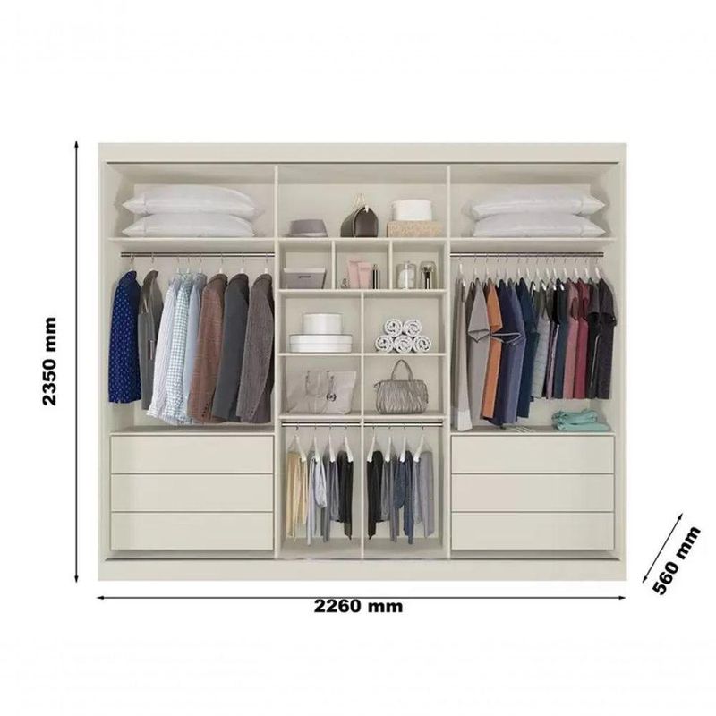 Guarda Roupa Casal Ripado Com Espelho - Athenas-off White - Móveis Europa
