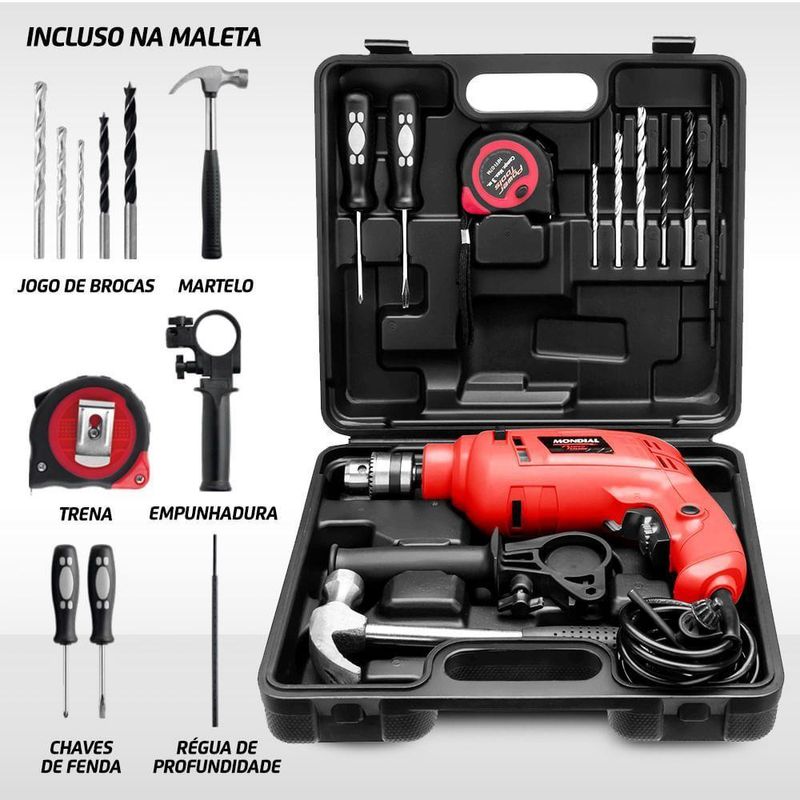 Kit Oficina Mondial Tools Nffi-07m Furadeira-127v-vermelho