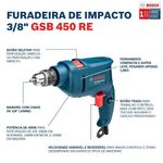 Furadeira Industrial De Impacto 3/8 Pol Com Reversão 450w Gsb 450 Re Bosch 220v