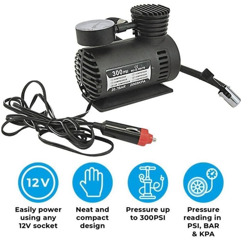 Mini Compressor De Ar Eletrico 12v Portatil Veicular 3 Bicos