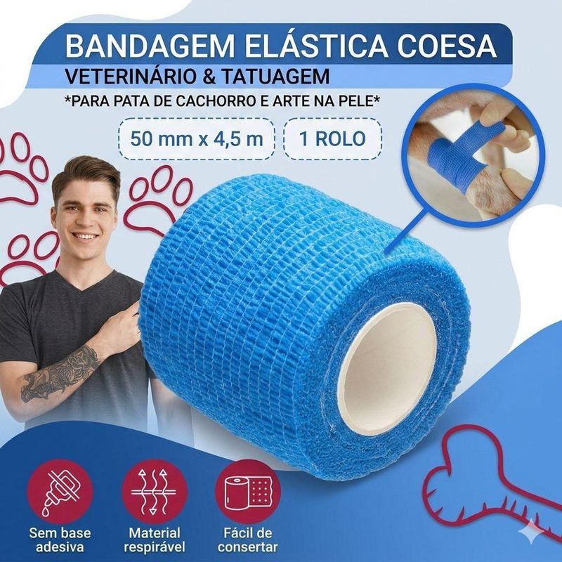 Fita Não Adesiva Bandagem Atlética Proteção Lesão Elástica Cor Azul - Wm