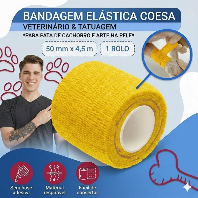 Fita Não Adesiva Bandagem Atlética Proteção Lesão Elástica Cor Amarelo - Wm