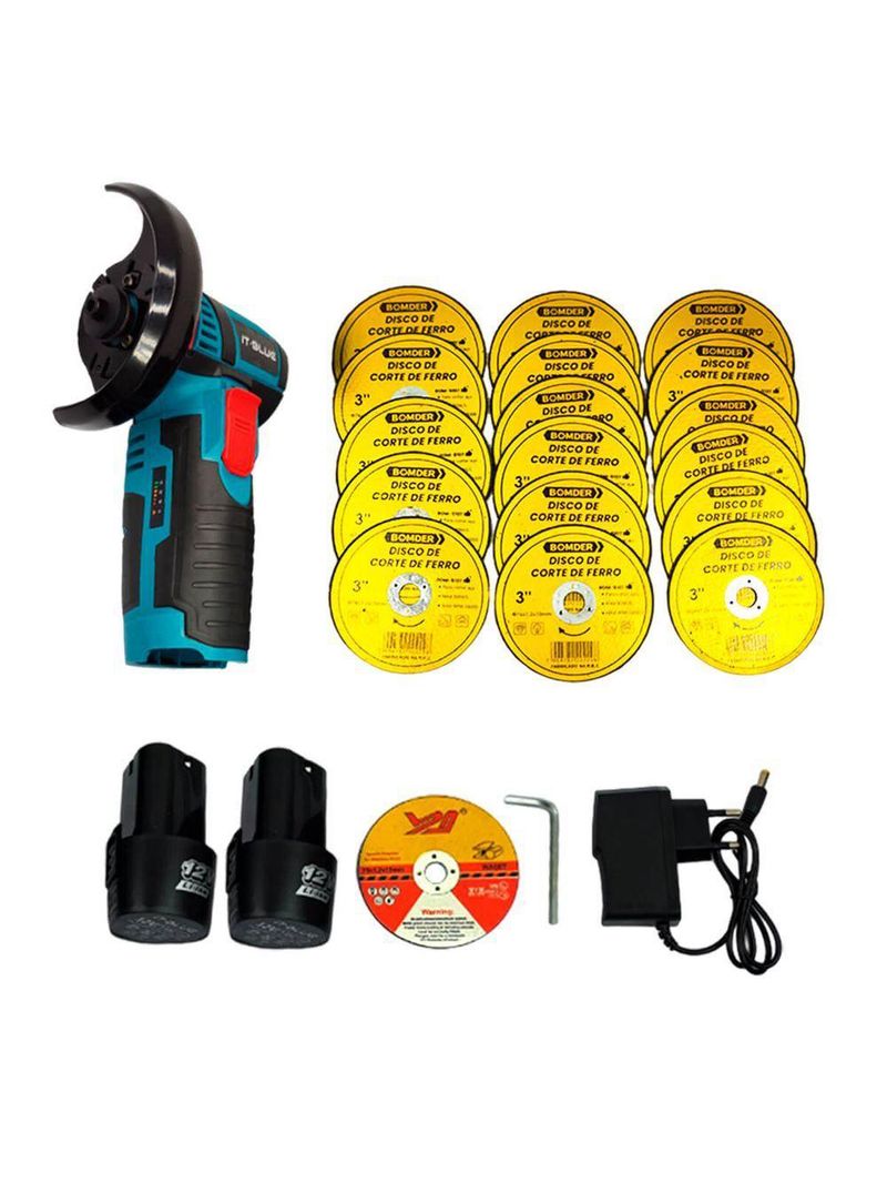 Kit Lixadeira Esmerilhadeira Angular 2 Bateria 12v+20 Discos