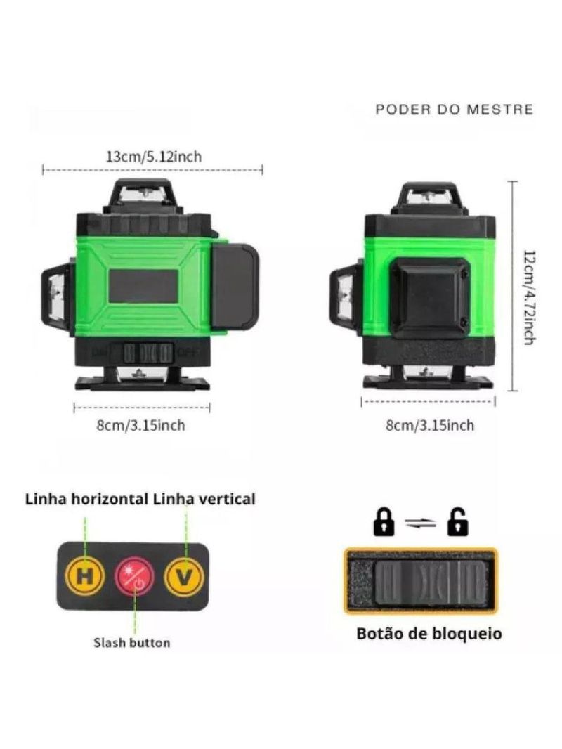 Nivel A Laser 360° 3d 12 Linhas Autonivelante Recarregavel
