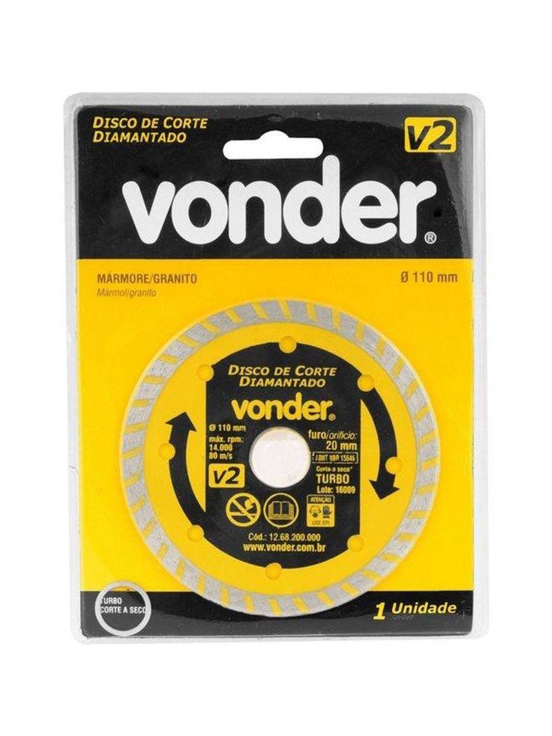 Disco De Corte V2 110 X 20mm Para Construção - Vonder