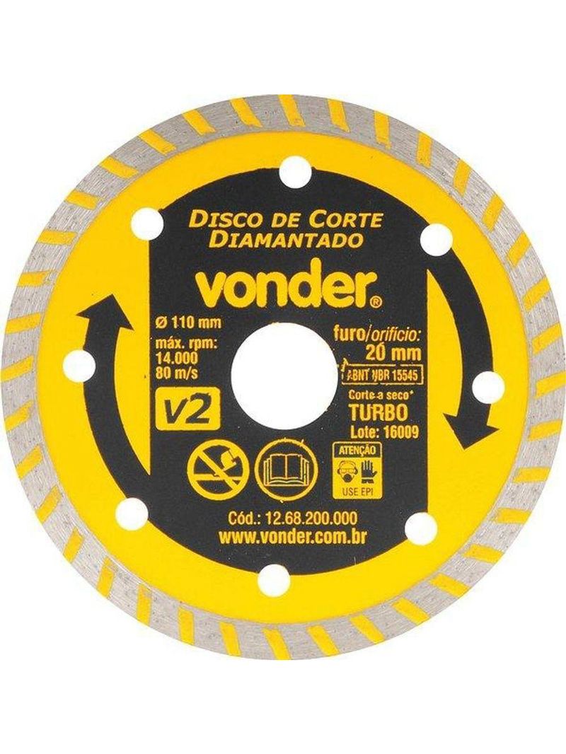 Disco De Corte V2 110 X 20mm Para Construção - Vonder