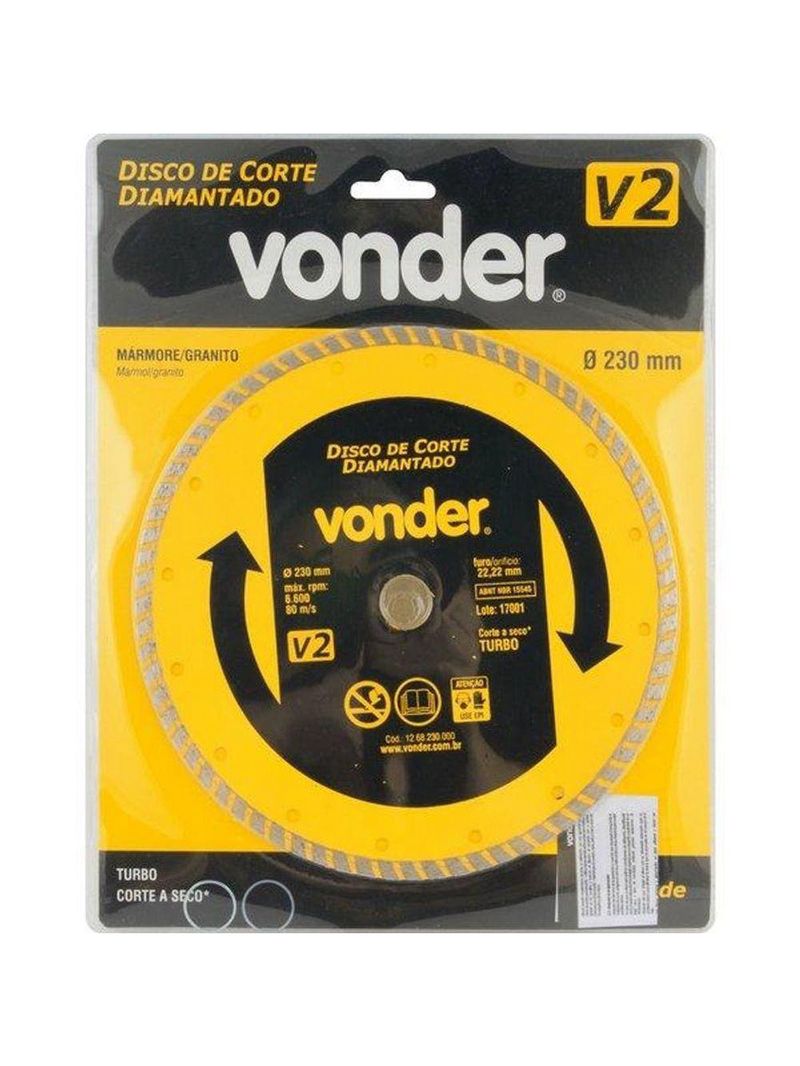 Disco De Corte Diamantado V2 Turbo 230mm - Vonder