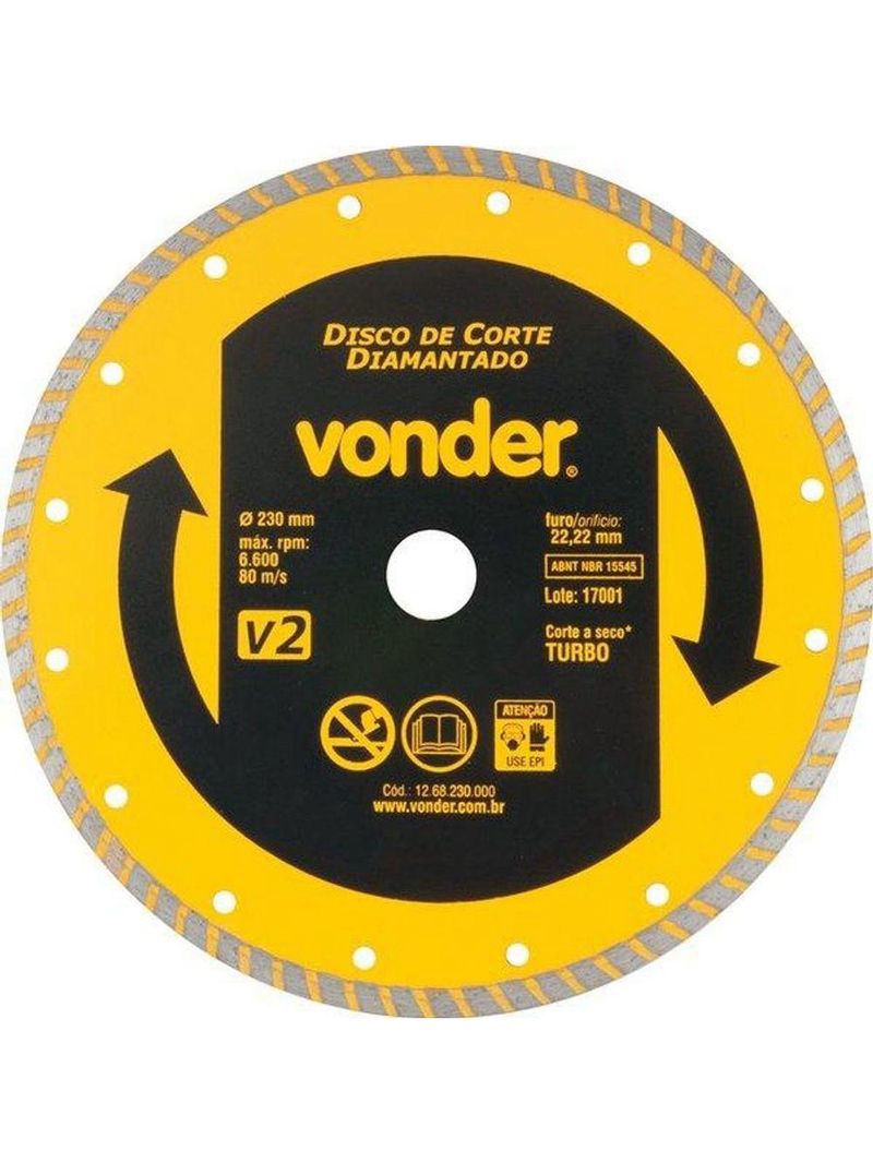 Disco De Corte Diamantado V2 Turbo 230mm - Vonder