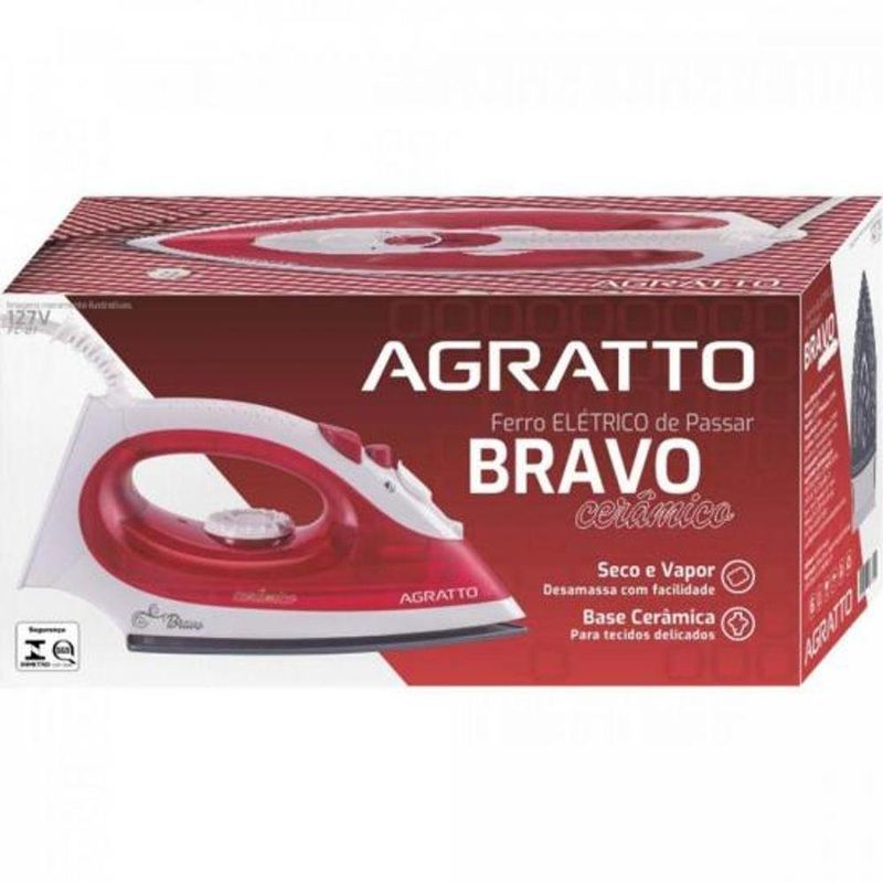 Ferro a Vapor Agratto Bravo FC 01 1250W Base Cerâmica Vermelho 110V