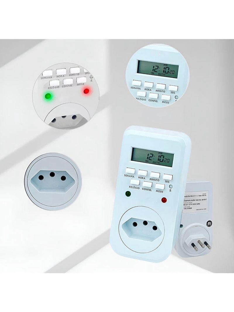 Timer Temporizador Digital Bivolt Tomada Contador Programável - Controle, Economia E Praticidade