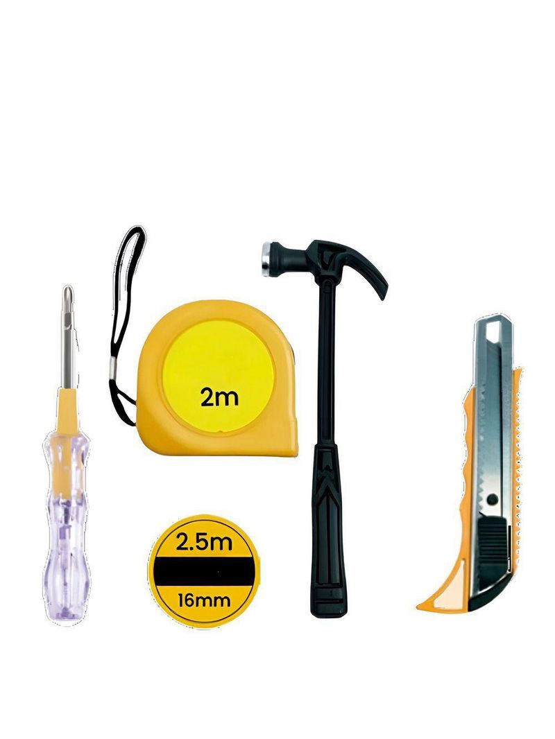 Kit De Ferramentas 5 Peças - Martelo, Estilete Reparos Trena E Chave De Fenda Elétrica
