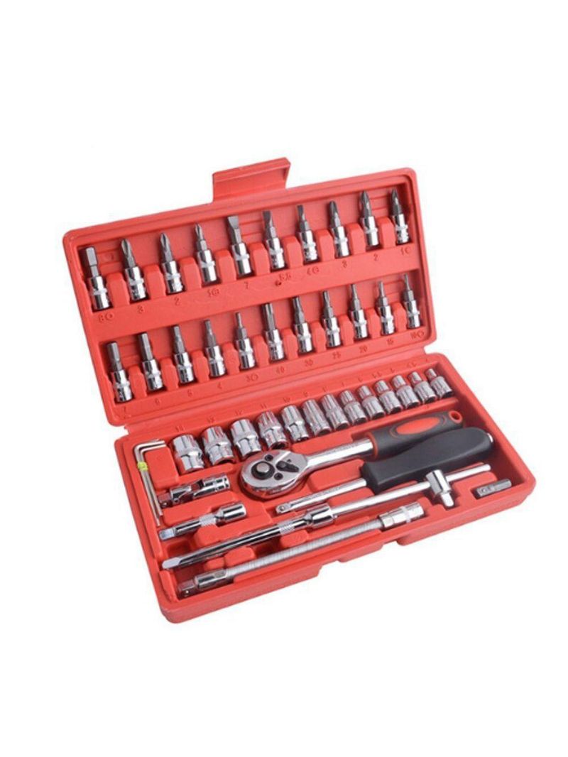 Conjunto De Ferramentas Socket 1-4 – 46 Peças Com Soquetes, Chaves E Acessórios Em Aço Cromo