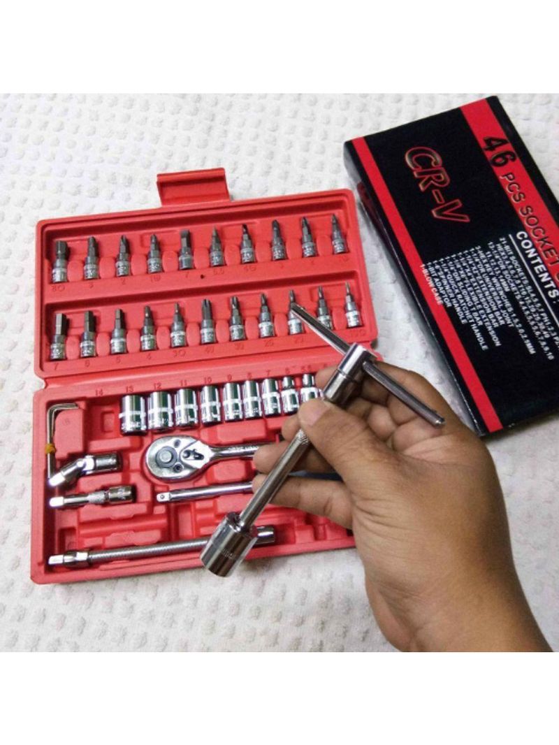 Conjunto De Ferramentas Socket 1-4 – 46 Peças Com Soquetes, Chaves E Acessórios Em Aço Cromo
