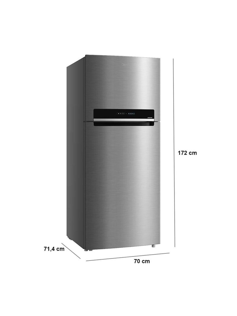 Geladeira midea frost free duplex md-rt611evk013, 473 litros inox com tecnologia inverter e painel touch – flexi-volt