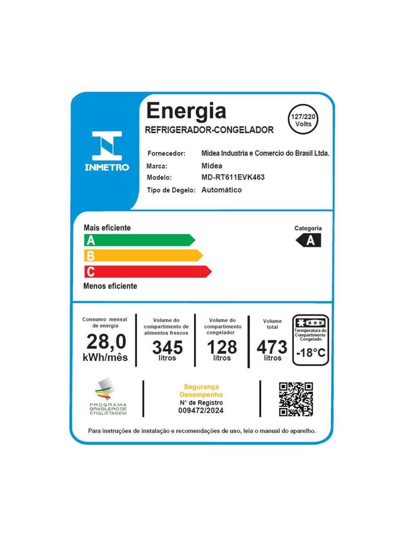 Geladeira midea frost free duplex md-rt611evk013, 473 litros inox com tecnologia inverter e painel touch – flexi-volt