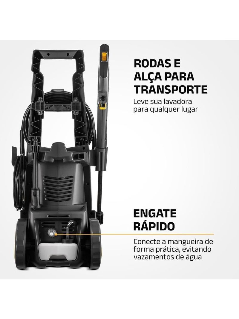 Lavadora alta pressão mondial power iii 1800w 2000 psi 360l/h mangueira 5m detergente amarela e cinza