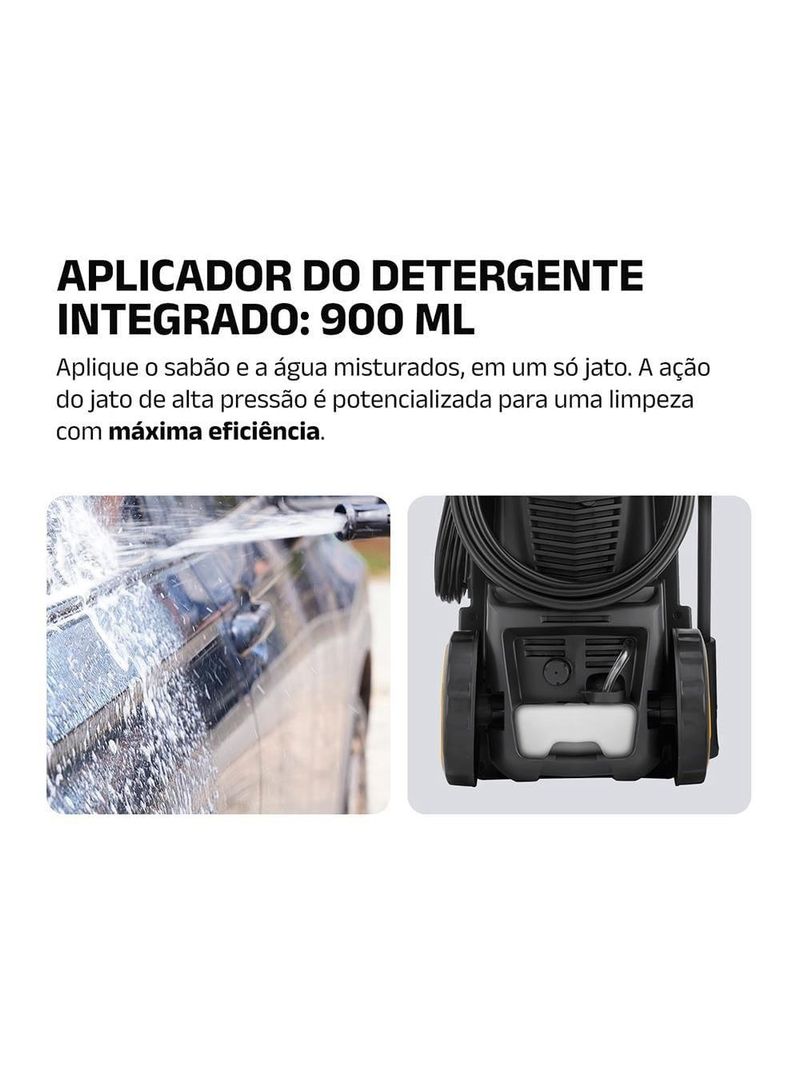 Lavadora alta pressão mondial power iii 1800w 2000 psi 360l/h mangueira 5m detergente amarela e cinza