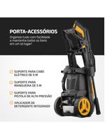 Lavadora alta pressão mondial power iii 1800w 2000 psi 360l/h mangueira 5m detergente amarela e cinza