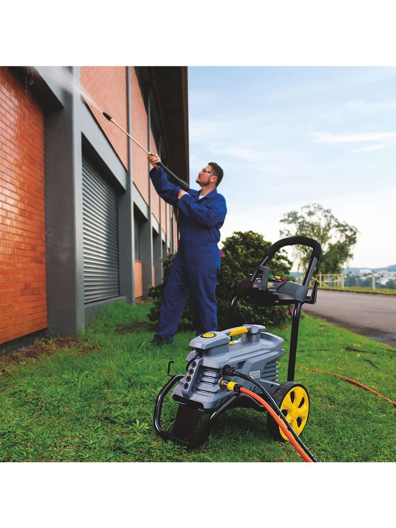 Lavadora de alta pressão tramontina 2100w de potência e 2300 psi, sistema stop total - preta e amarela