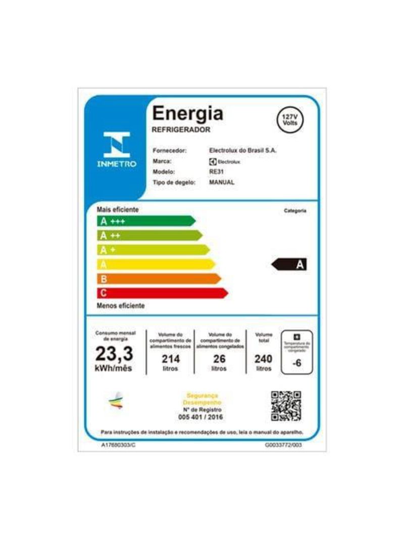 Geladeira electrolux degelo prático re31 com controle de temperatura 240l - branca