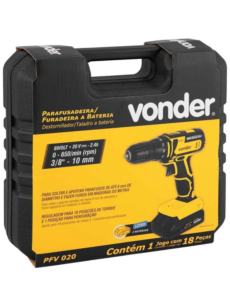 Parafusadeirafuradeira A Bateria, 20 V, Fonte De Carregamento Bivolt Automática Vonder Ostenvonder