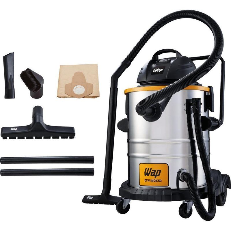 Aspirador de Pó e Água WAP GTW Inox 50 1600W 50L com Filtro Hepa e Função Soprador 110V