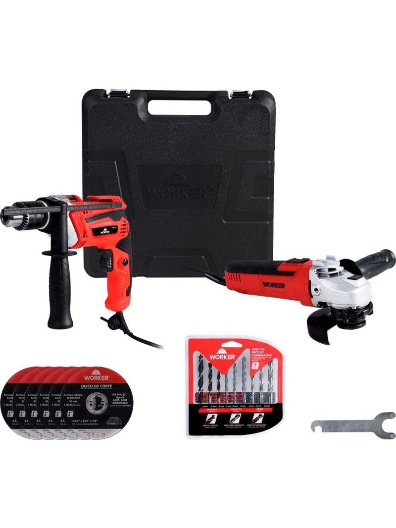 Kit Esmerilhadeira Furadeira 220v 24pc Worker