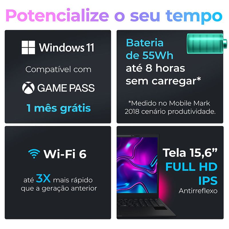 Notebook Positivo Vision R15M AMD® Ryzen 3-7330U Windows 11 8GB RAM 512GB SSD Wi-Fi 6 Tela 15” Full HD IPS - Minitela