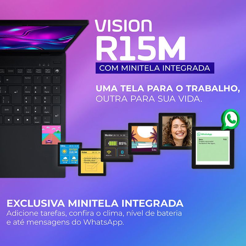 Notebook Positivo Vision R15M AMD® Ryzen 3-7330U Windows 11 8GB RAM 512GB SSD Wi-Fi 6 Tela 15” Full HD IPS - Minitela