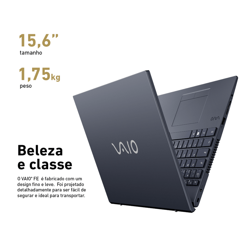 Notebook VAIO FE15 Intel® Core™ i5-1235U Windows 11 Pro 16GB RAM 256GB SSD 156" Full HD - Cinza Grafite