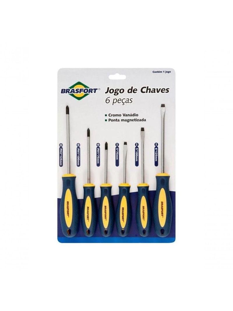 Jogo Chaves Fenda-philips 6 Peças Brasfort