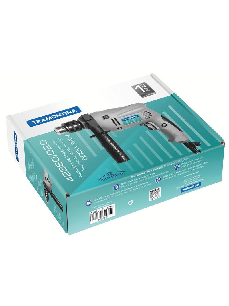 Furadeira de impacto 500w 1/2" com empunhadura auxiliar 220v - tramontina