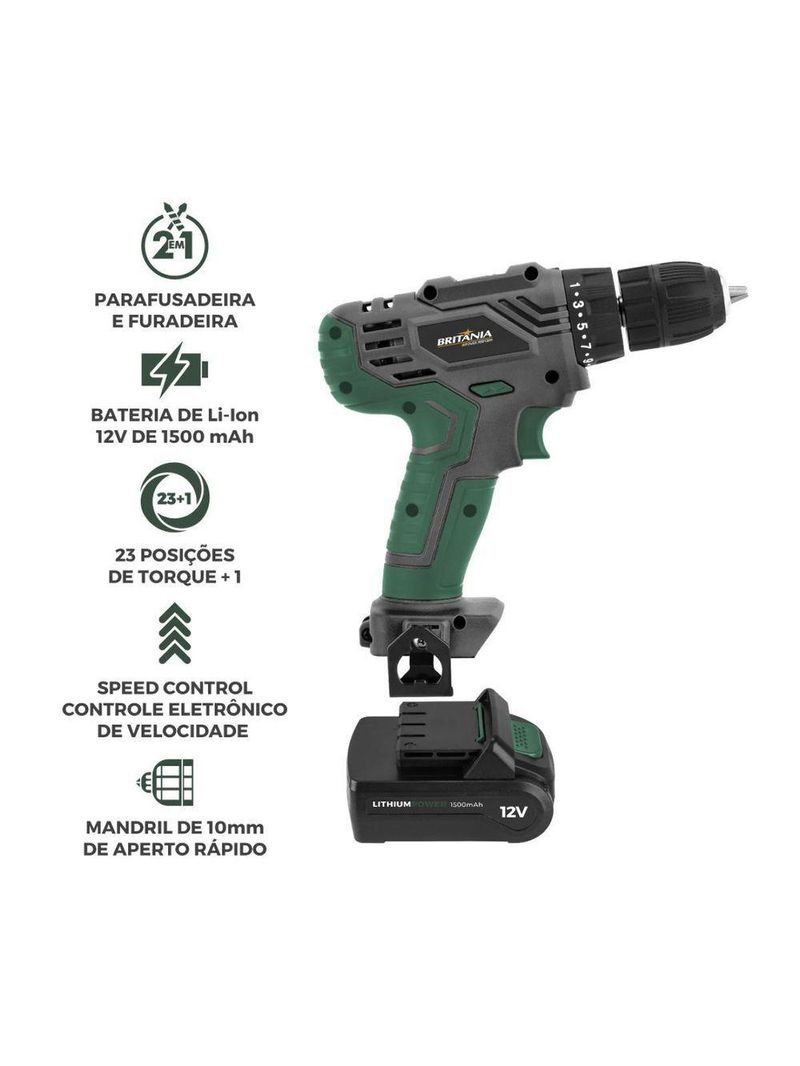 Parafusadeira 2 em 1 Britânia Speed Control BPFE12M 800RPM Bivolt
