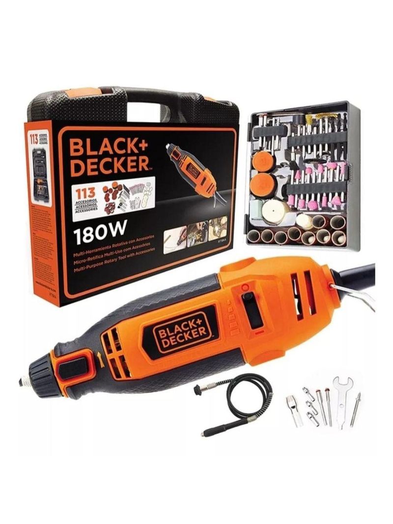 Micro retífica 180w com controle de torque com 113 acessórios + maleta 220v black decker