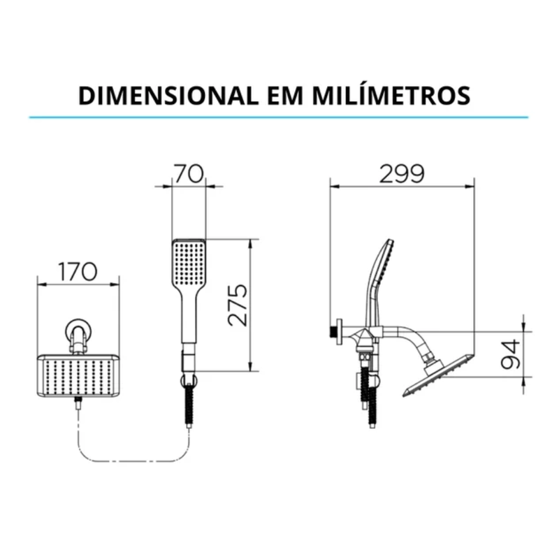 Chuveiro Docol Slim Parede com Desviador Cromado 17×17 cm