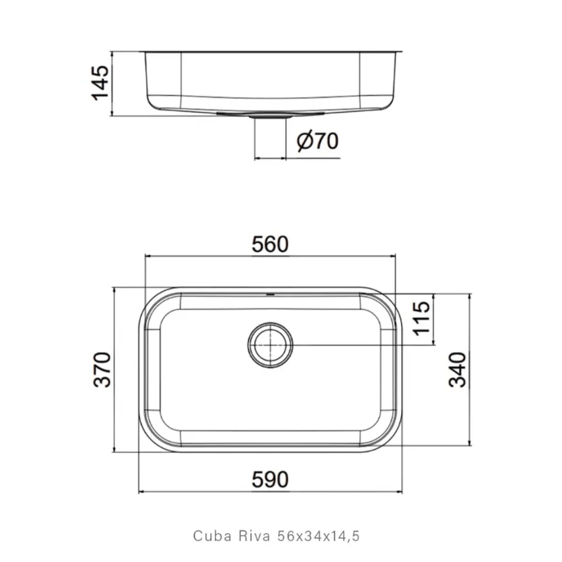 Cuba de Embutir Inox 430 56×34×14,5 cm para Cozinha Docol